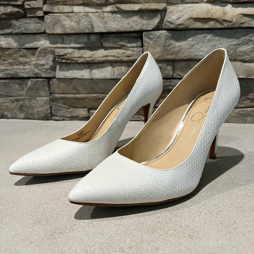 White Alligator Skin Jessica Simpson Heels